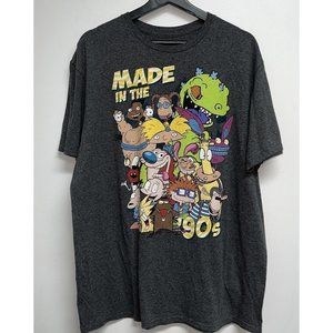 Nickelodeon Made In The 90s Cartoons Mens Graphic T-shirt Size XL Charcoal Gray